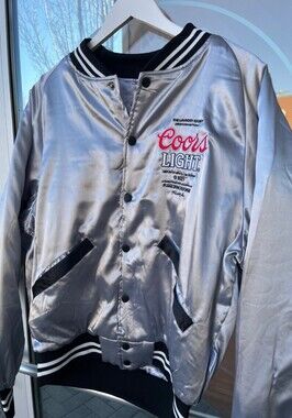 The Laundry Room Silver Coors Light Satin Bomber Jacket with Black Trim